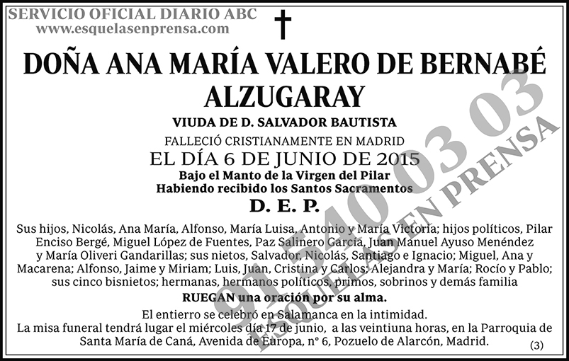 Ana María Valero de Bernabé Alzugaray